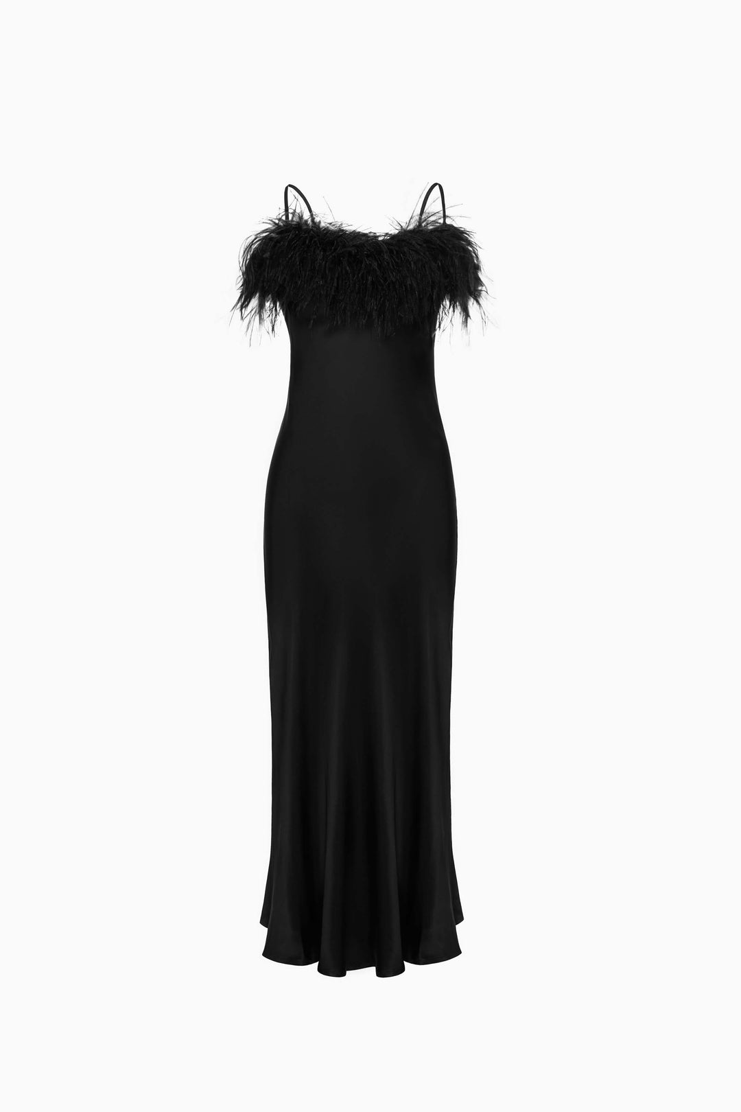 Boheme Slip Dress with Feathers in Black