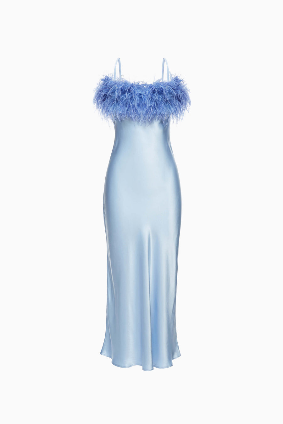 Boheme Slip Dress with Feathers in Blue