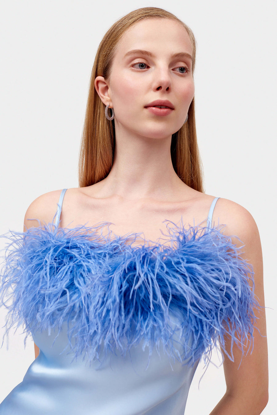 Boheme Slip Dress with Feathers in Blue