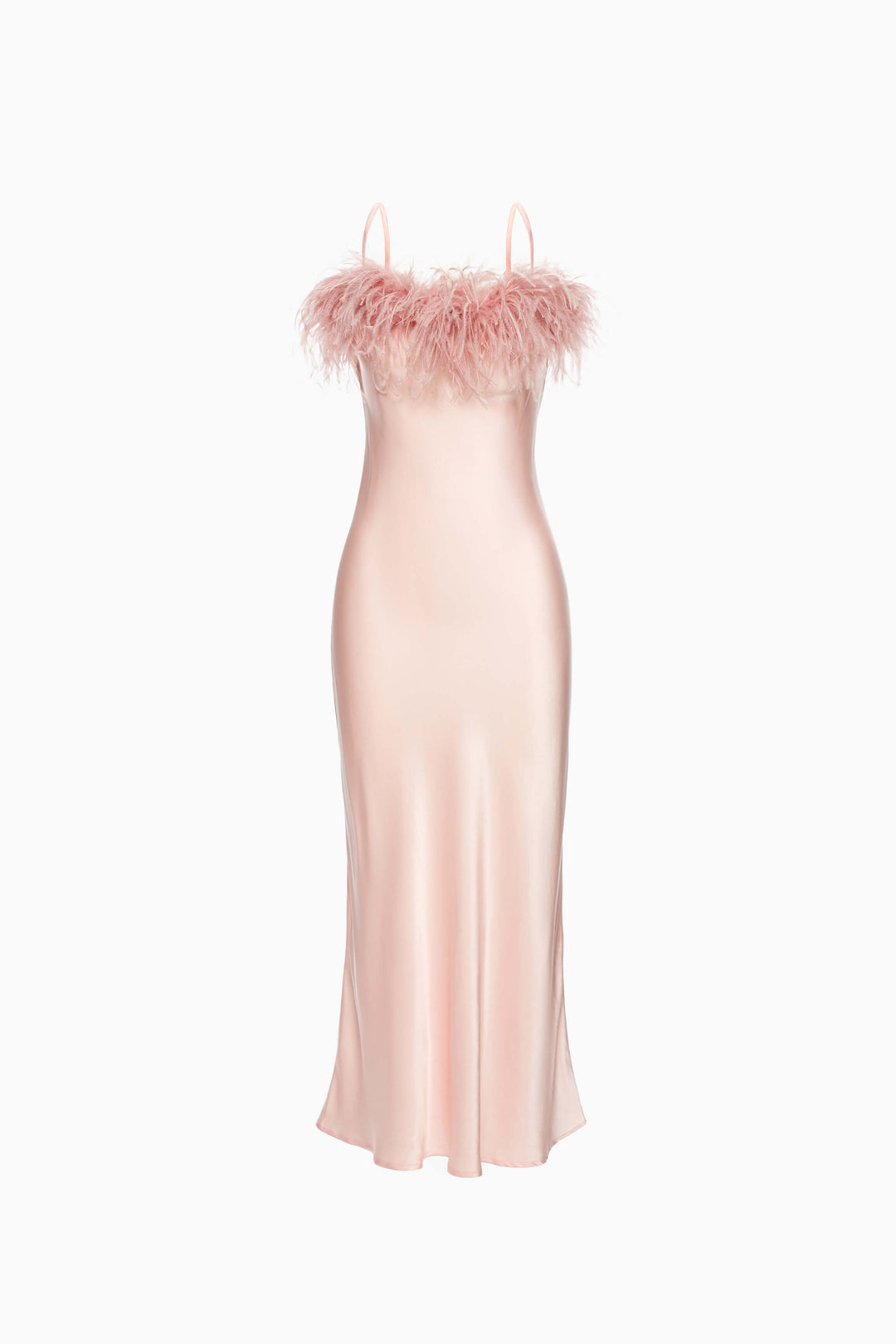 Boheme Slip Dress with Feathers in Dust Pink