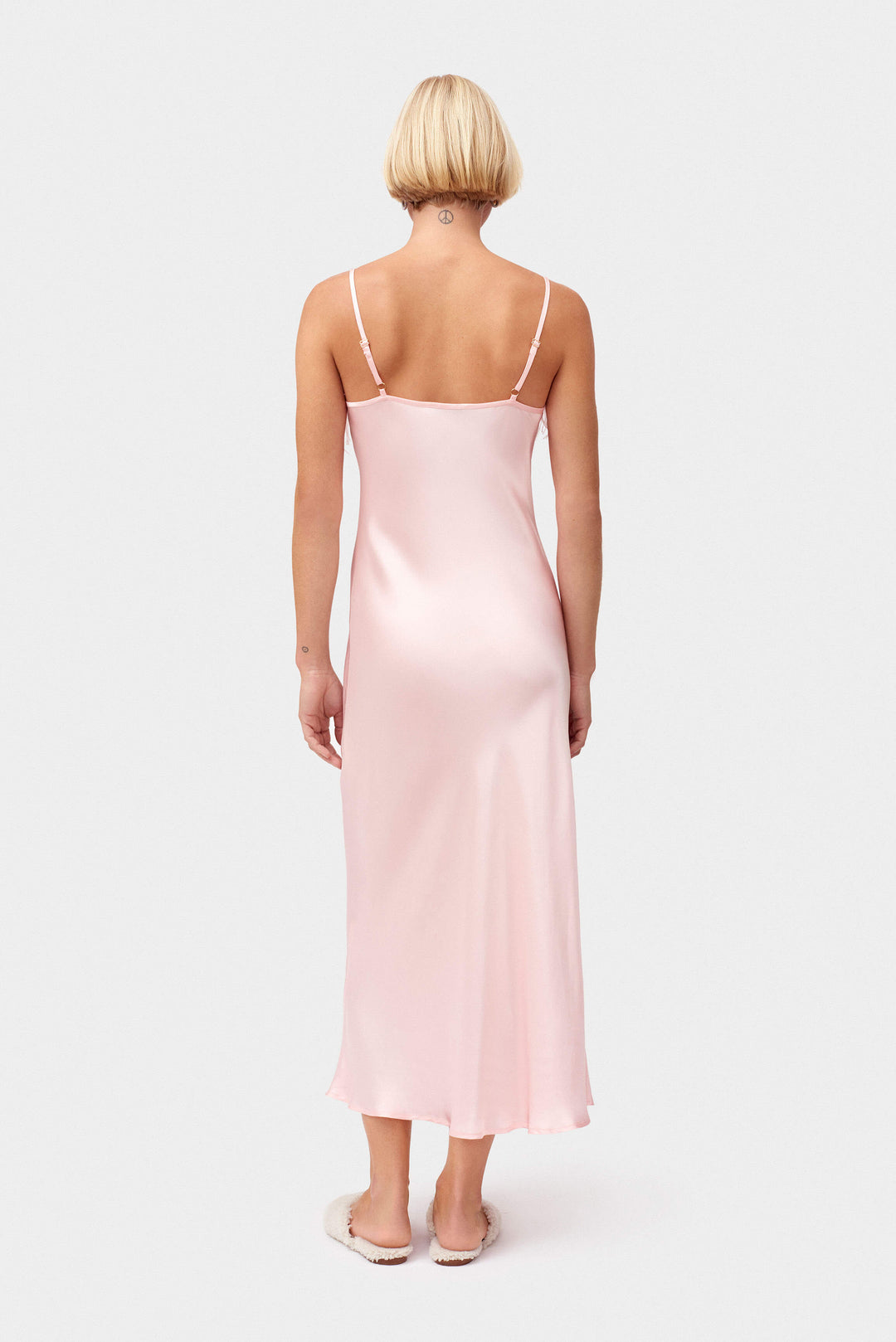 Boheme Slip Dress with Feathers in Dust Pink