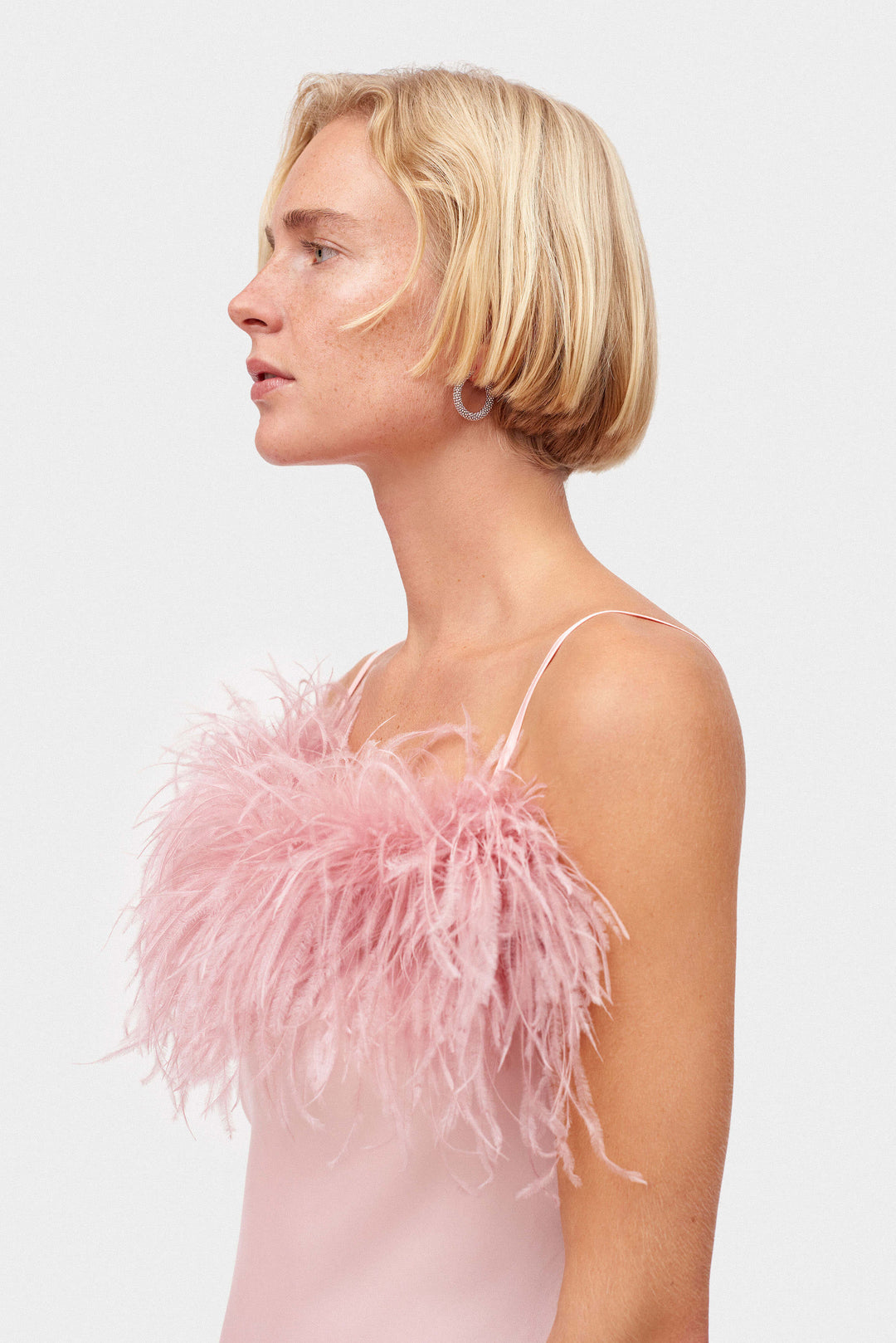 Boheme Slip Dress with Feathers in Dust Pink