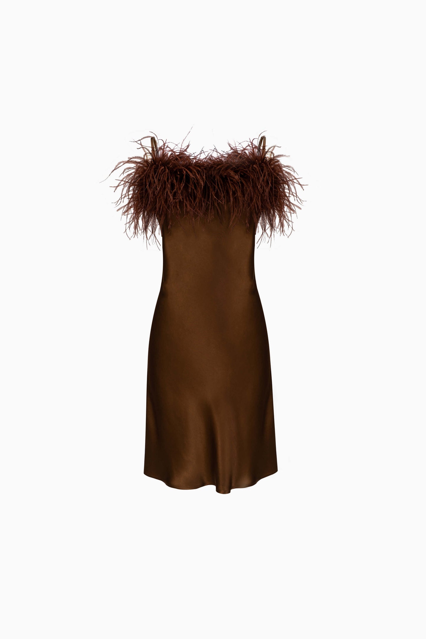 Boheme Mini Dress with Feathers in Whiskey Brown