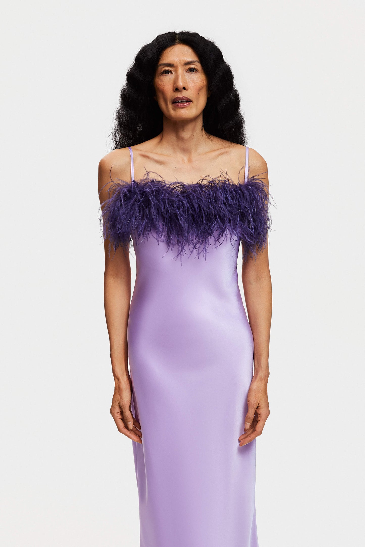 Boheme Slip Dress with Feathers in Lilac