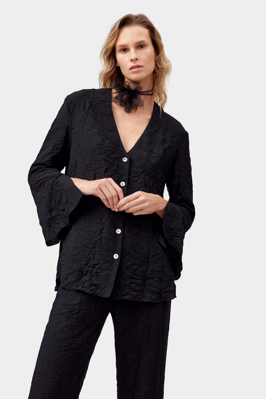 Never Iron Pajama Set in Black