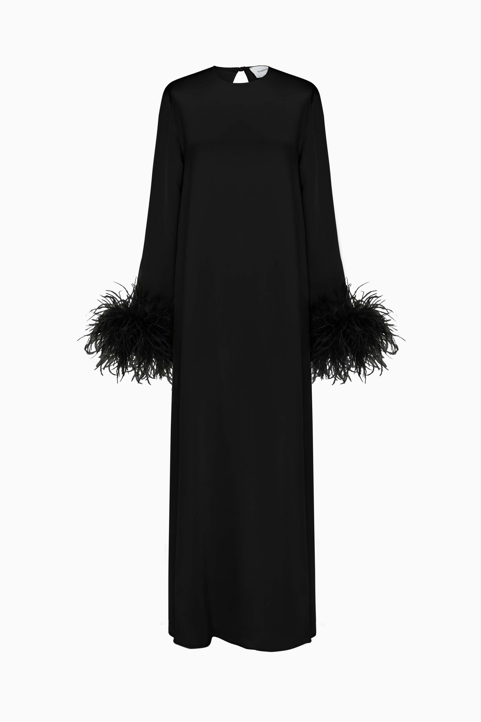 Patbo Feather Trim Maxi Slip Dress Black / 6