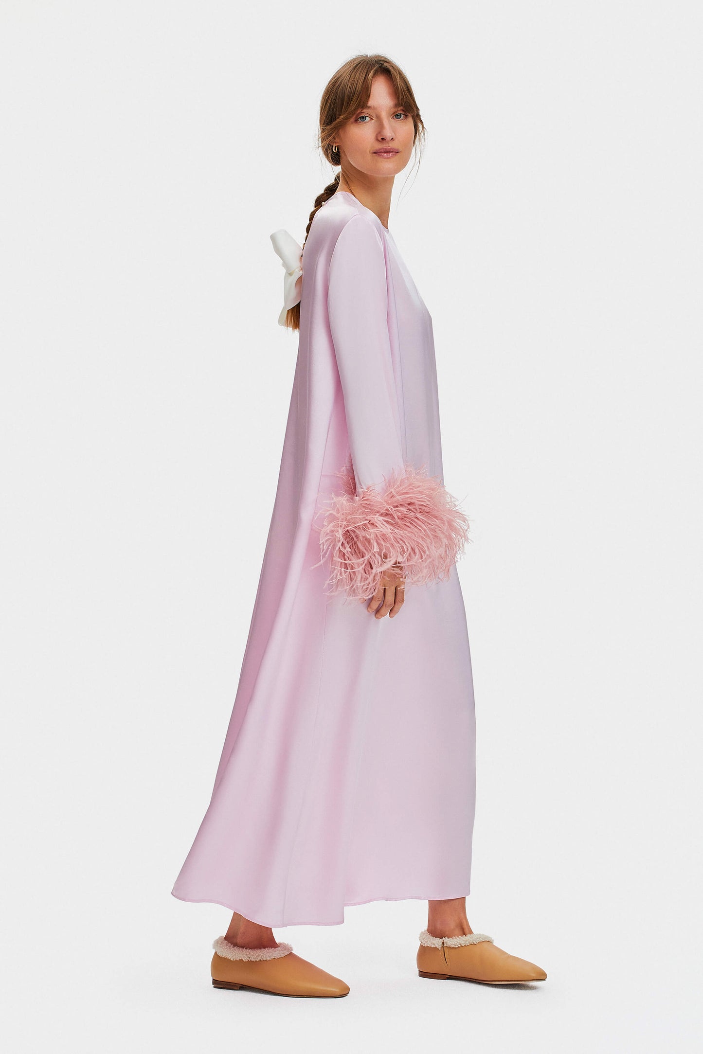 Suzi Maxi Dress with Detachable Feathers in Pink