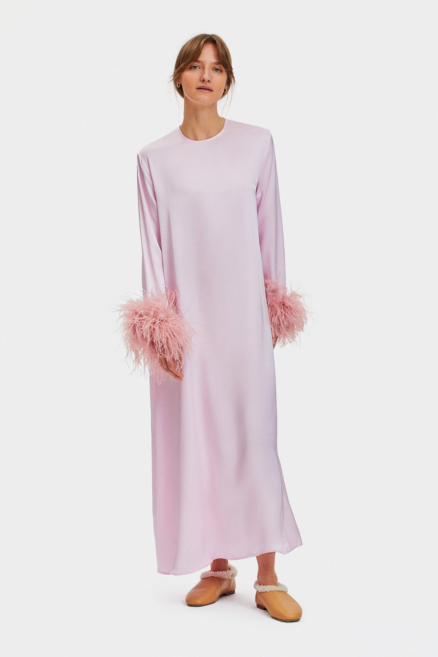 Suzi Maxi Dress with Detachable Feathers in Pink