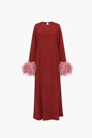 Suzi Maxi Dress with Detachable Feathers in Burgundy