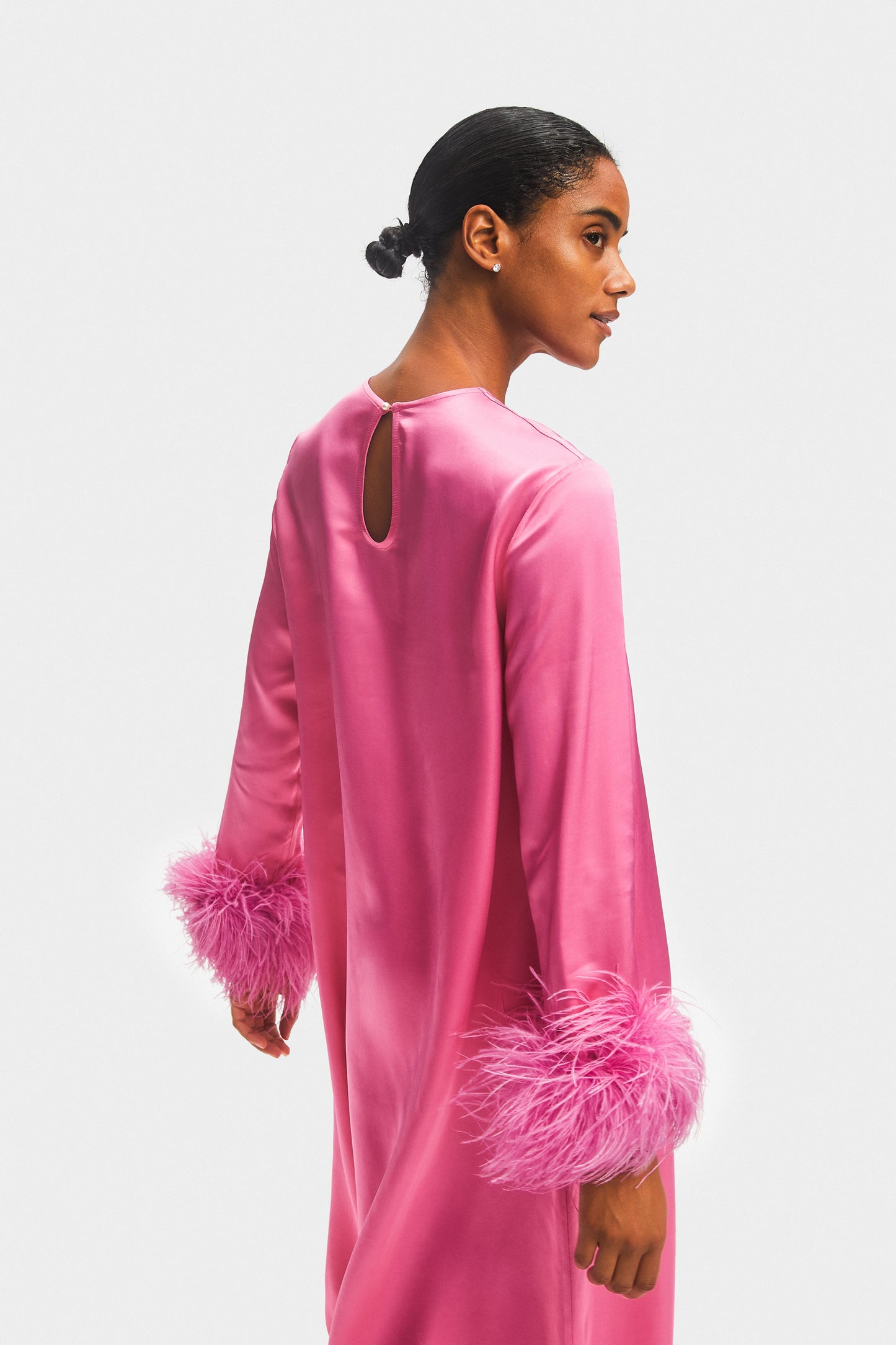 Suzi Maxi Dress with Detachable Feathers in Hot Pink