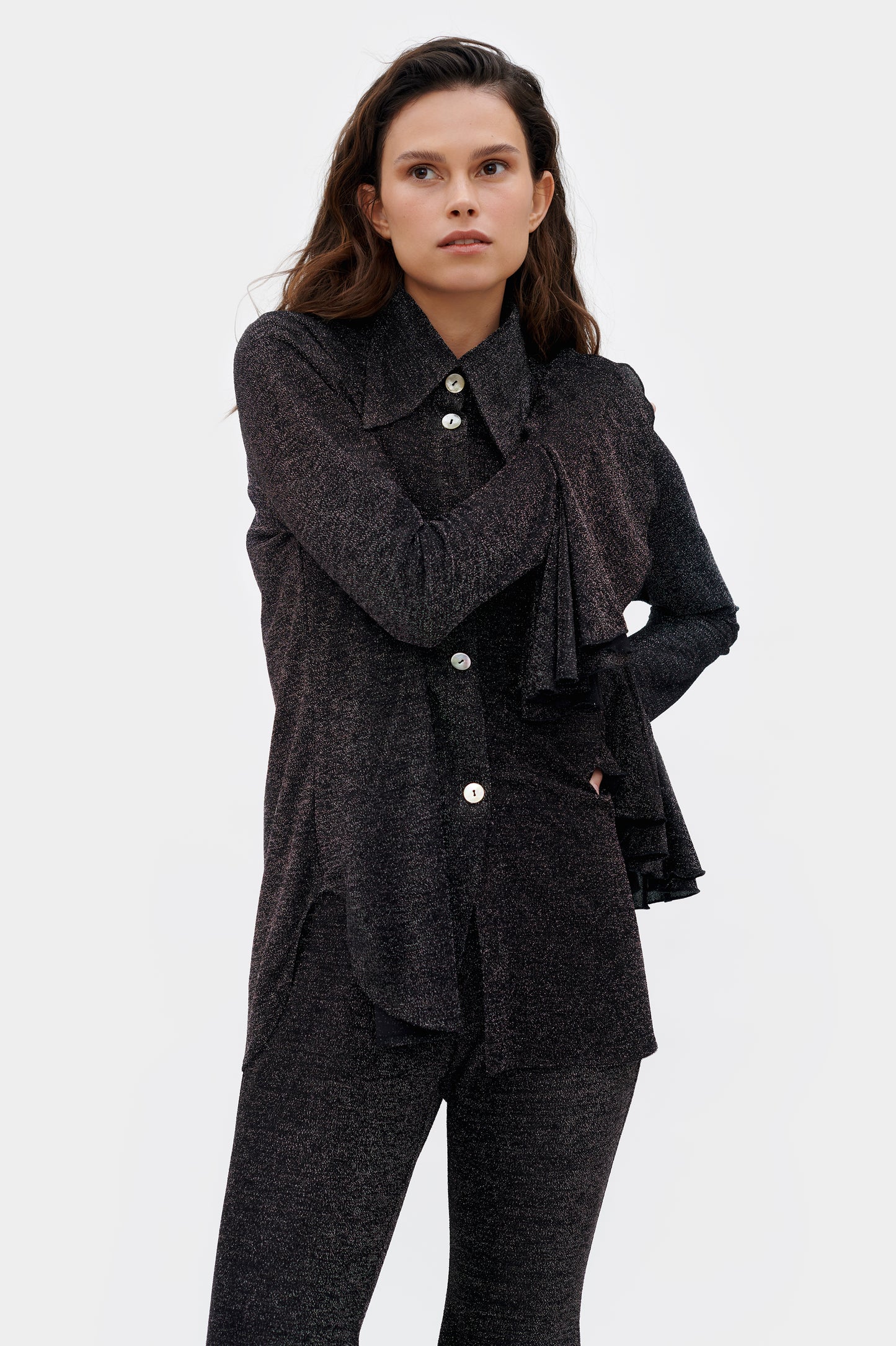Lurex Lounge Suit with Pants in Black