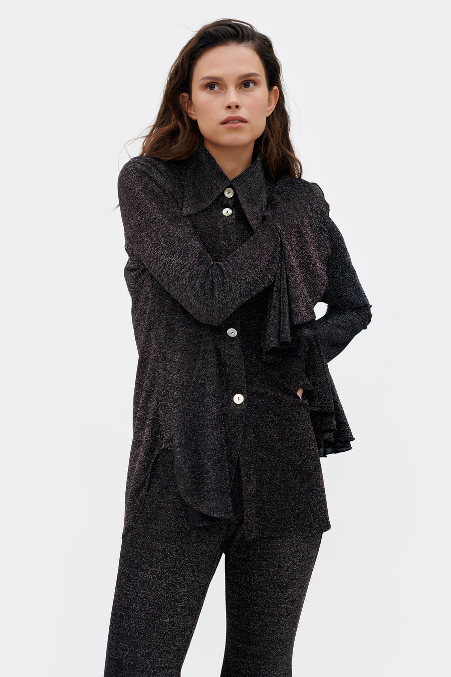 Lurex Lounge Suit with Pants in Black
