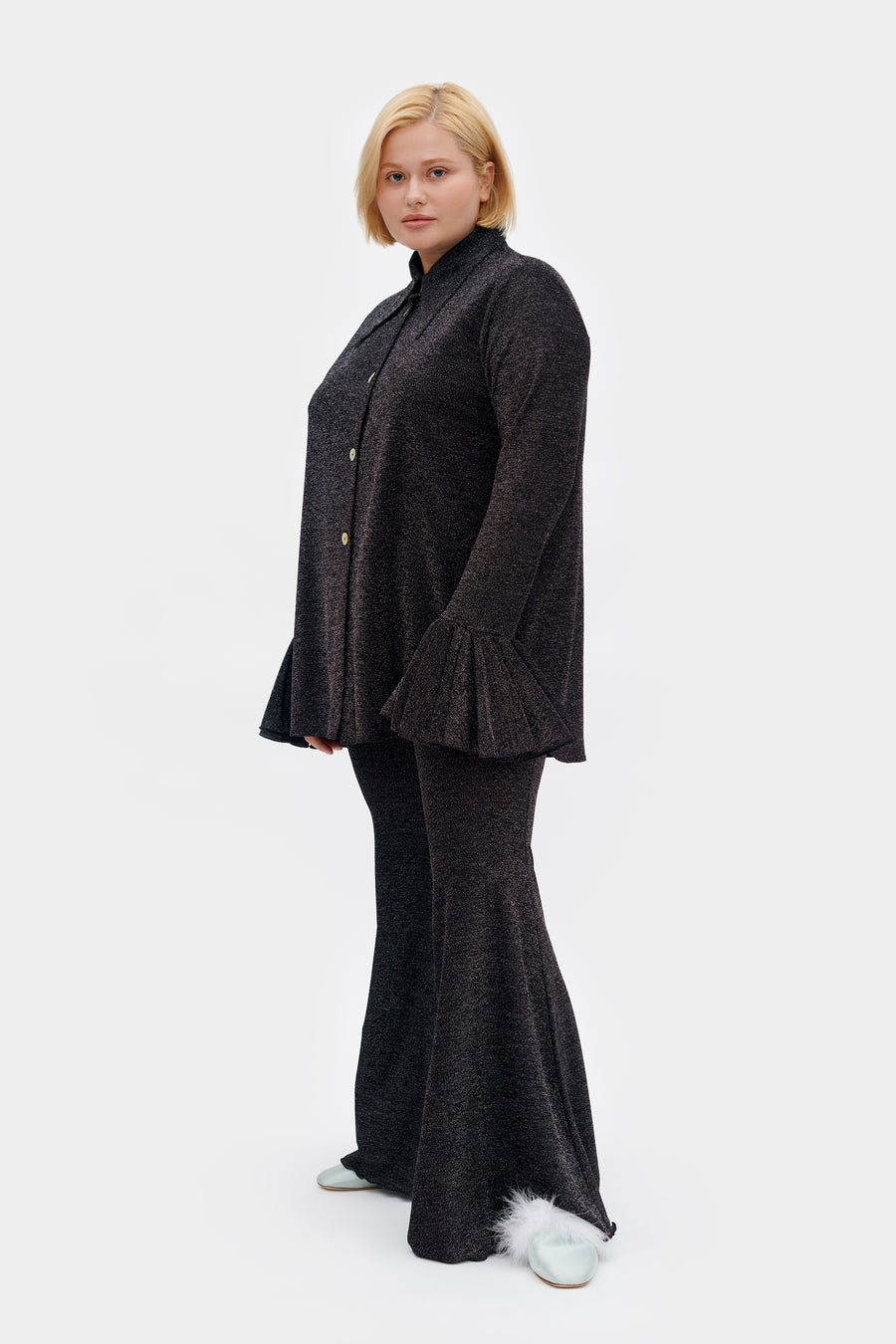 Lurex Lounge Suit with Pants in Black