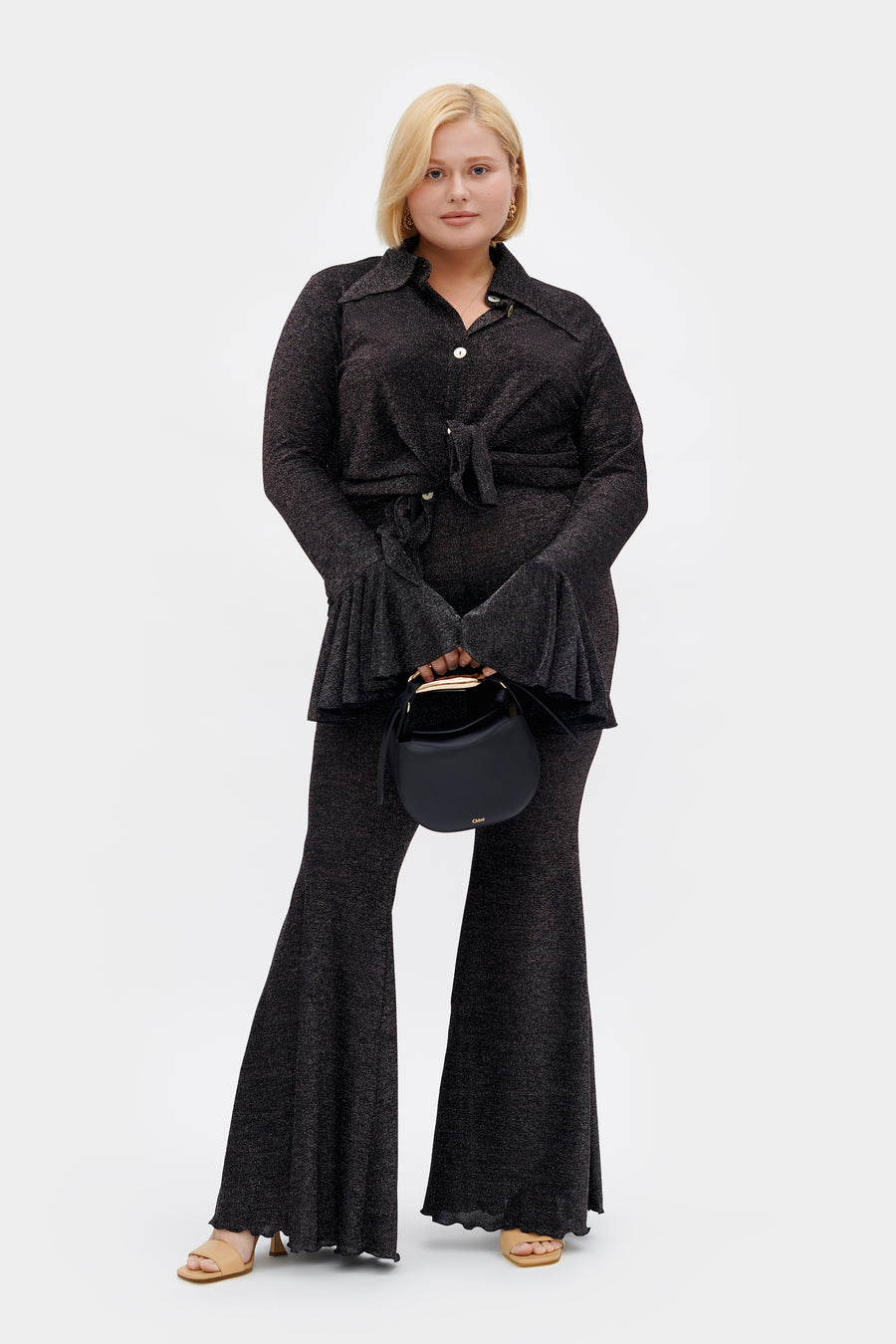 Lurex Lounge Suit with Pants in Black