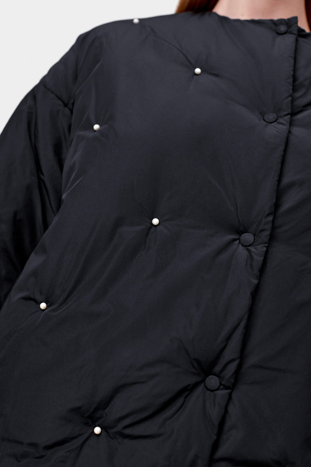 Puffer Jacket in Black with Pearl details