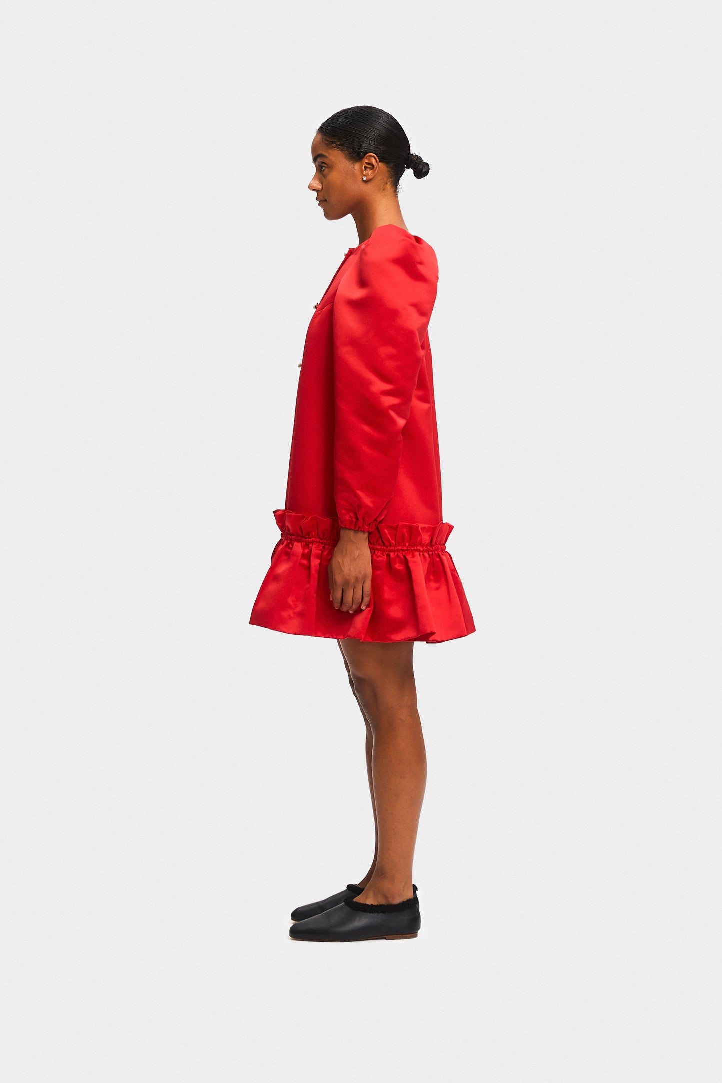 Mystery Puff Dress in Red