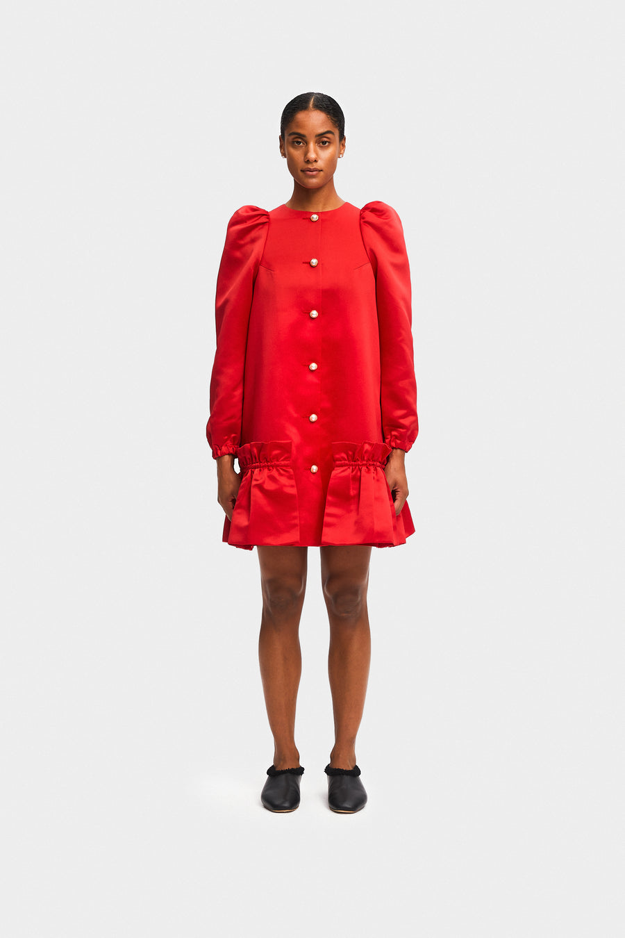 Mystery Puff Dress in Red