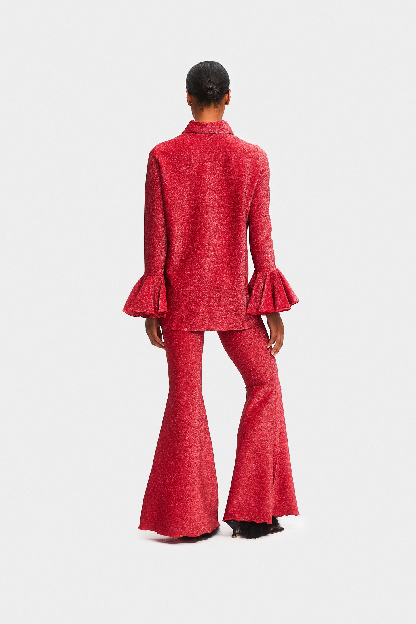 Lurex Lounge Suit with Pants in Red