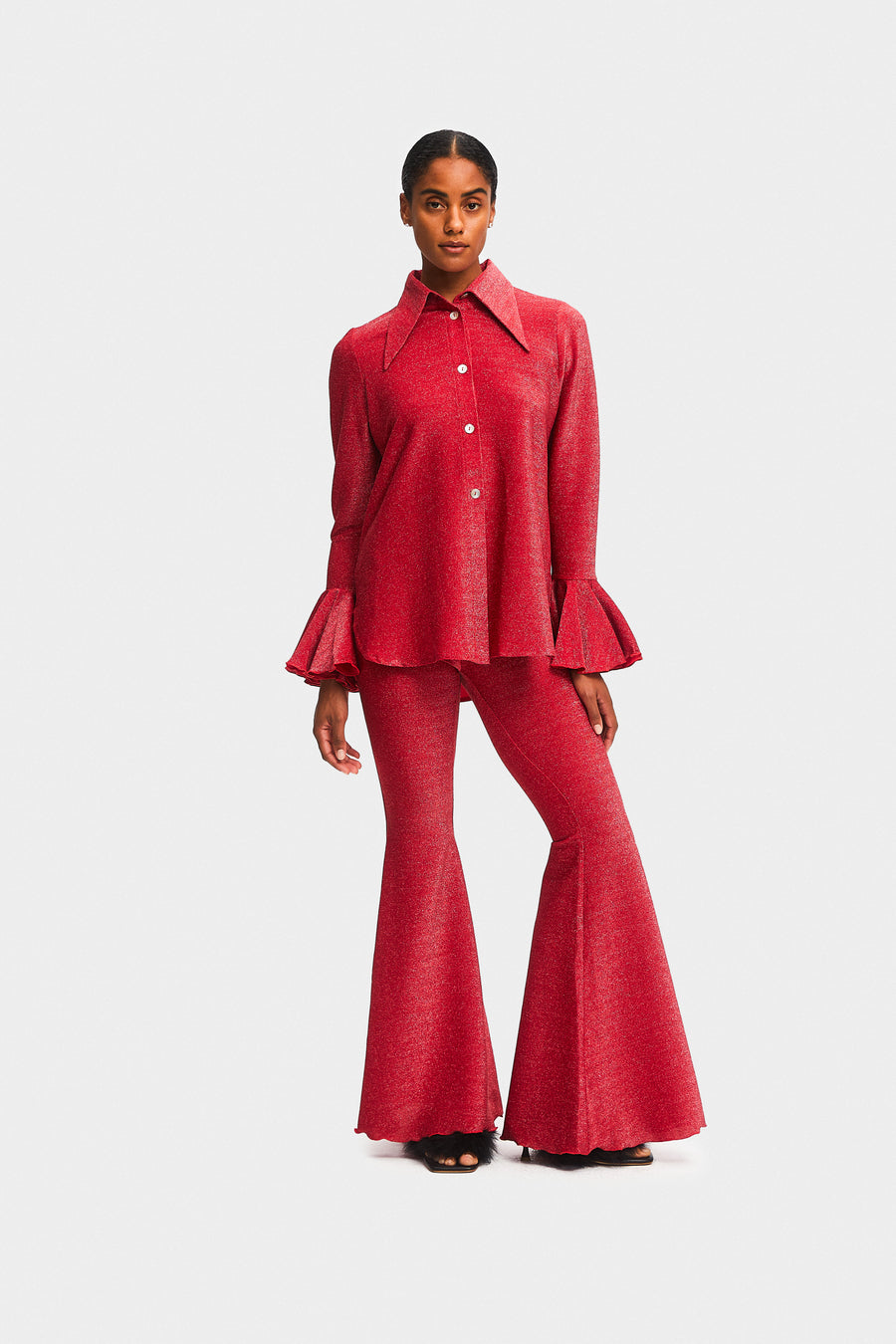 Lurex Lounge Suit with Pants in Red