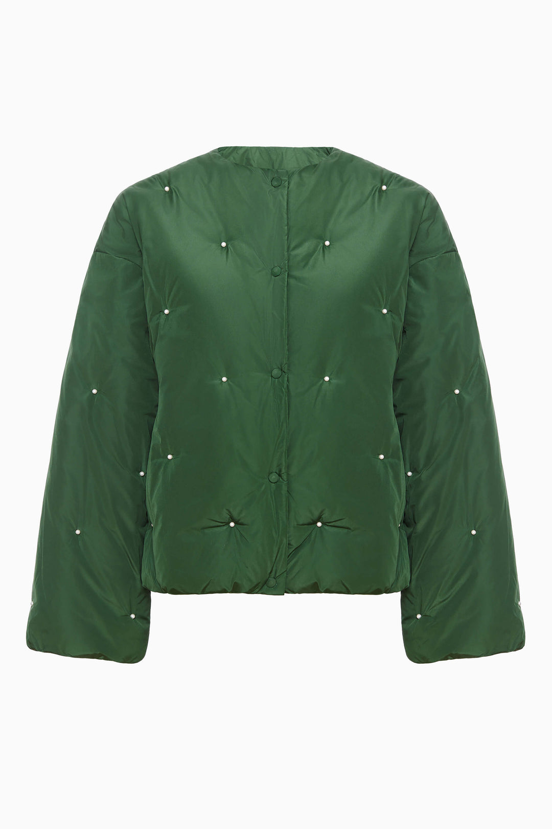 Puffer Jacket in Green with Pearl details