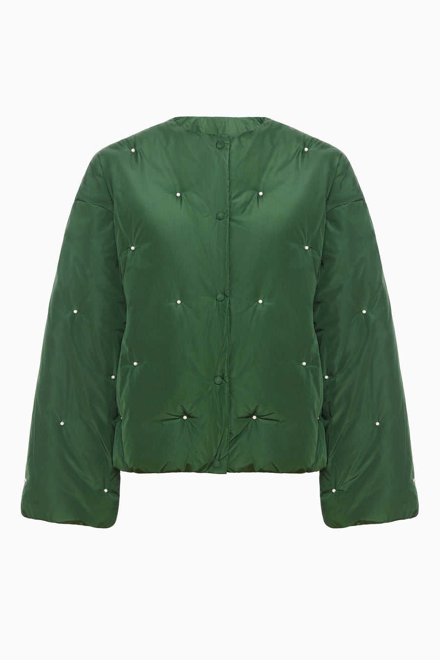 Puffer Jacket in Green with Pearl details