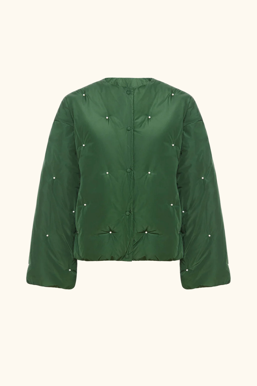 Puffer Jacket in Green with Pearl details