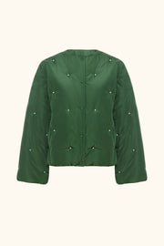 Puffer Jacket in Green with Pearl details