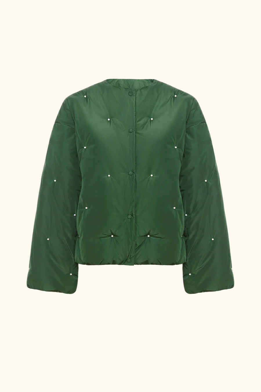 Puffer Jacket in Green with Pearl details