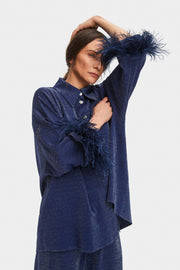 Cosmos Oversized Metallic Jersey Pajama Set in Navy