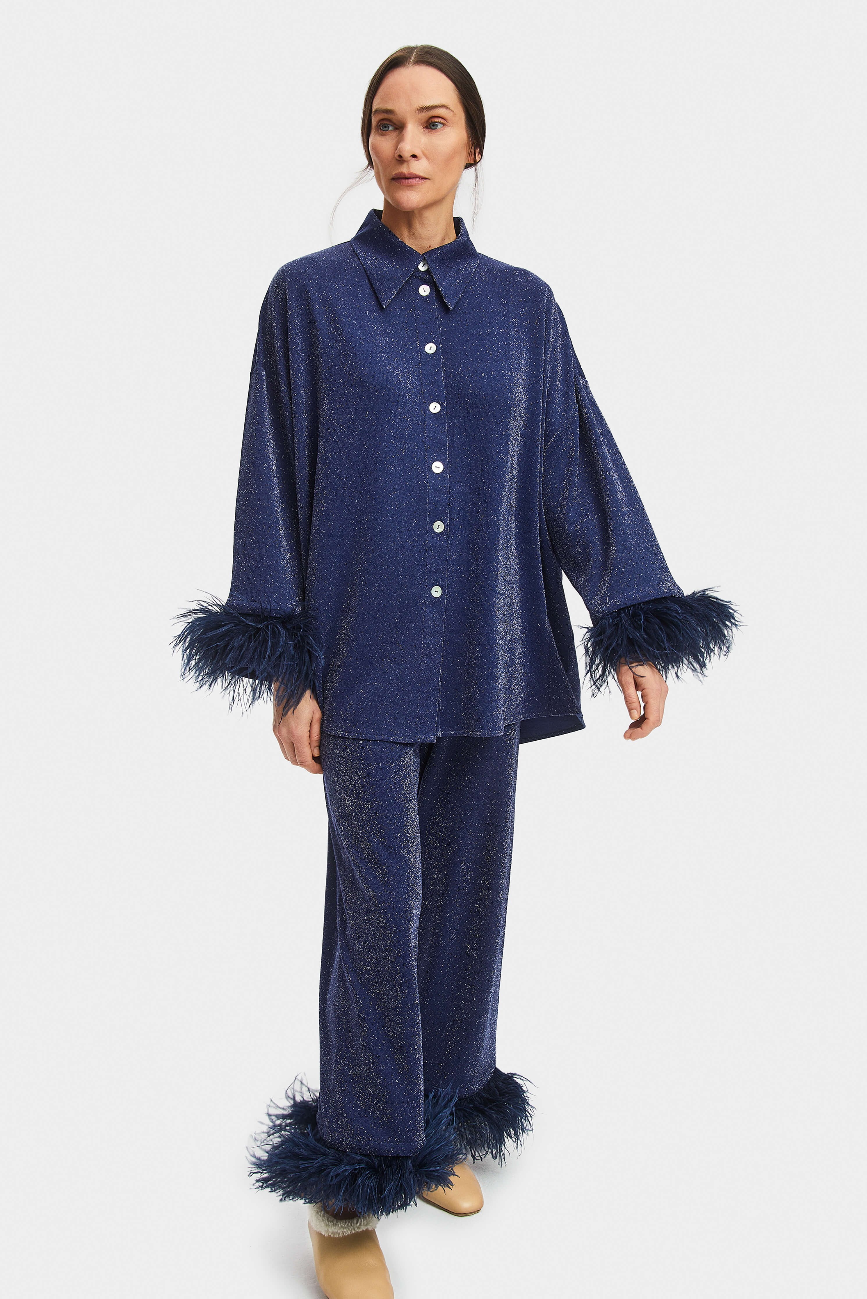 Cosmos Oversized Metallic Jersey Pajama Set in Navy Sleeper