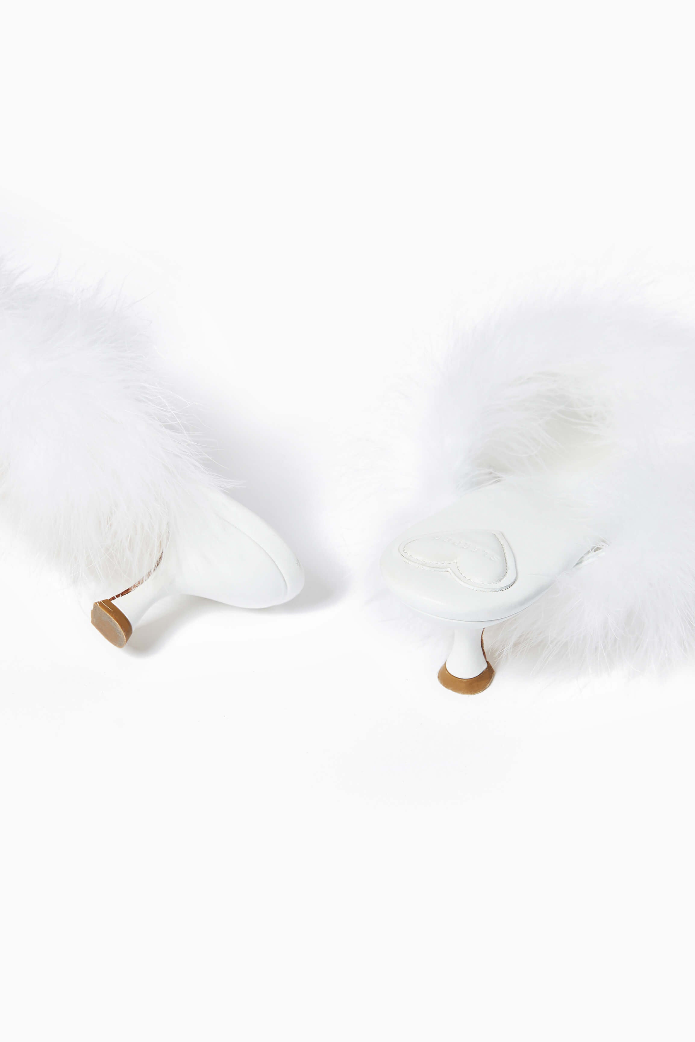 Pom Kitten Heel Mules with Feathers in White – Sleeper