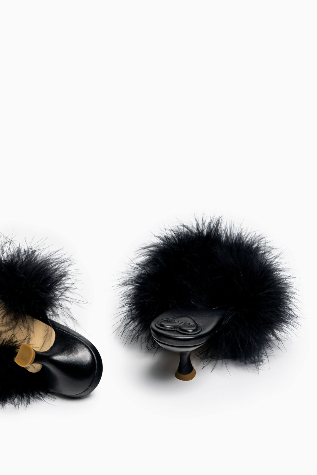 Pom Kitten Heel Mules with Feathers in Black