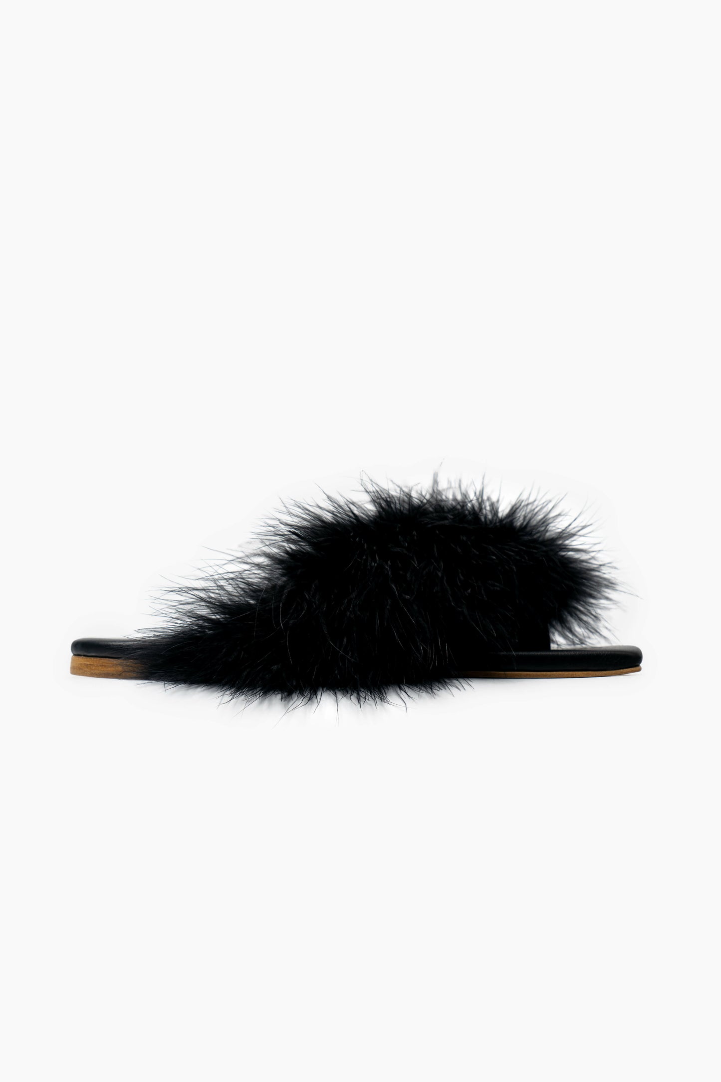 Pom Slides with Feathers in Black