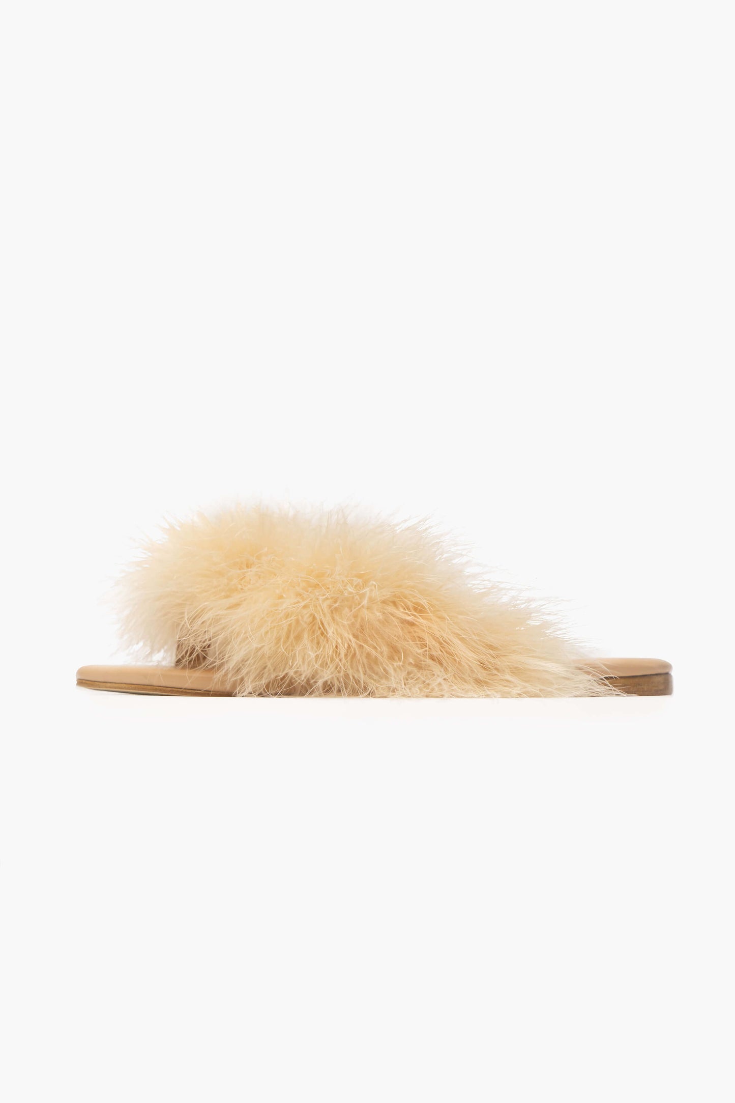 Pom Slides with Feathers in Cream