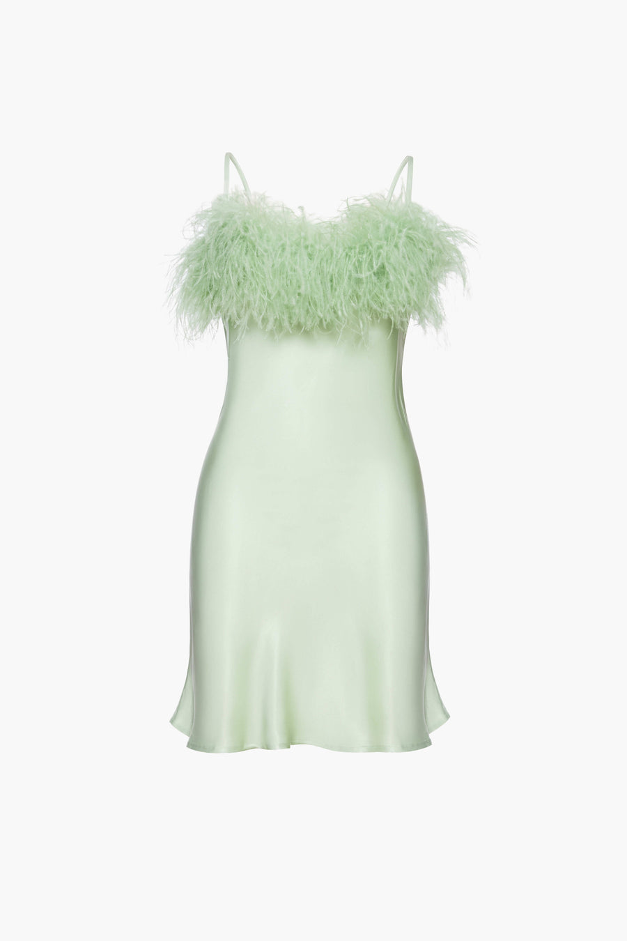 Boheme Mini Slip Dress with Feathers in Mint