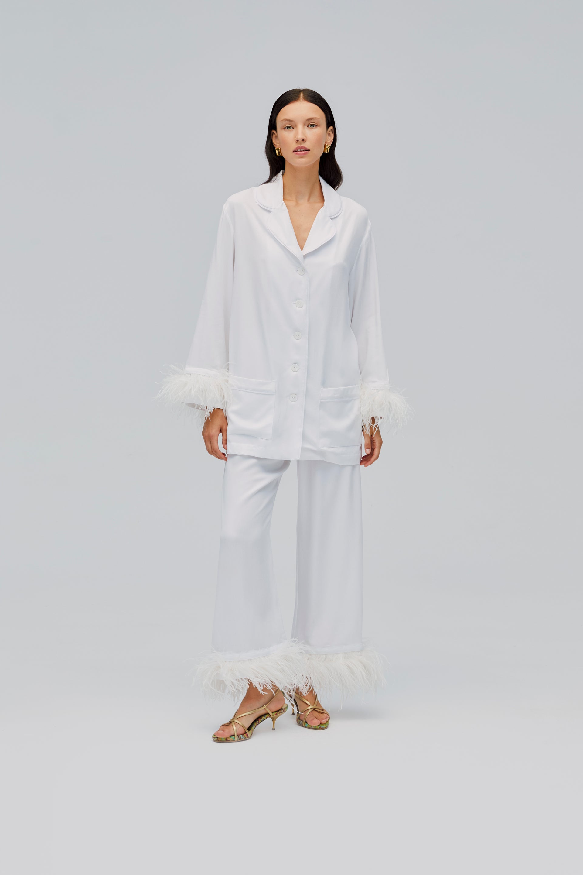 White Bride Pajama Pants White Feather Pajamas Pjs Set For Women