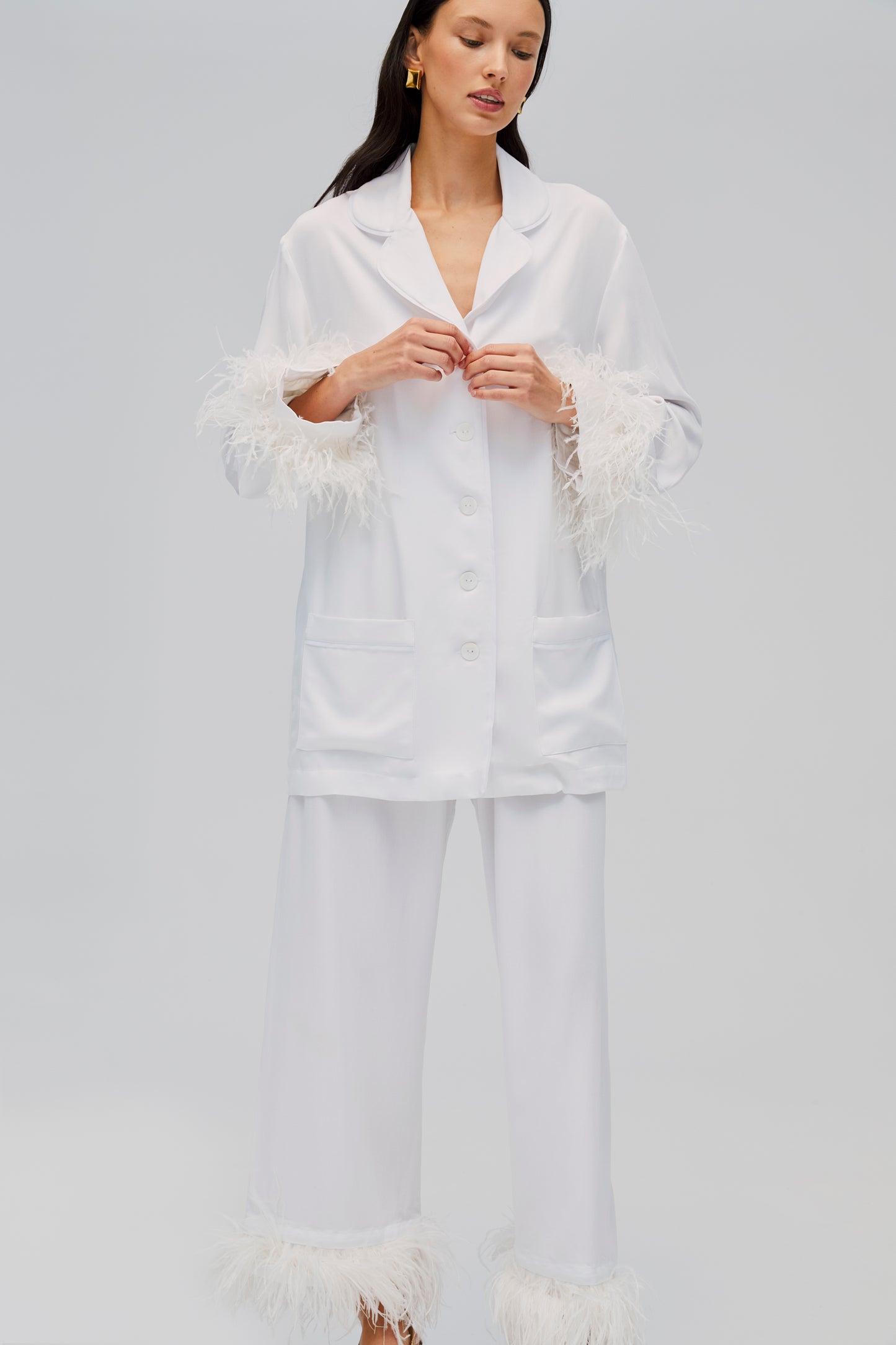 Party Pajamas Set with Detachable Feathers in White