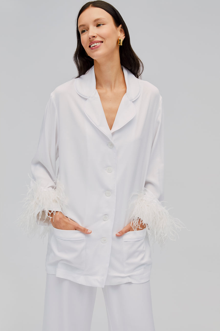 Party Pajamas Set with Detachable Feathers in White