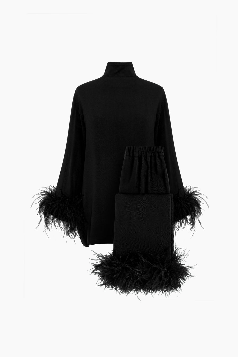 Black Tie Pajama with Detachable Feathers in Black