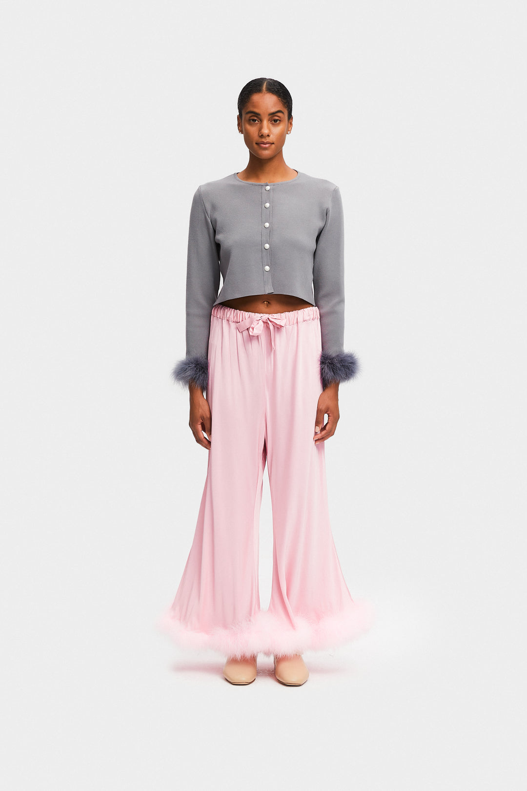 Boudoir Pants with Feathers in Pink