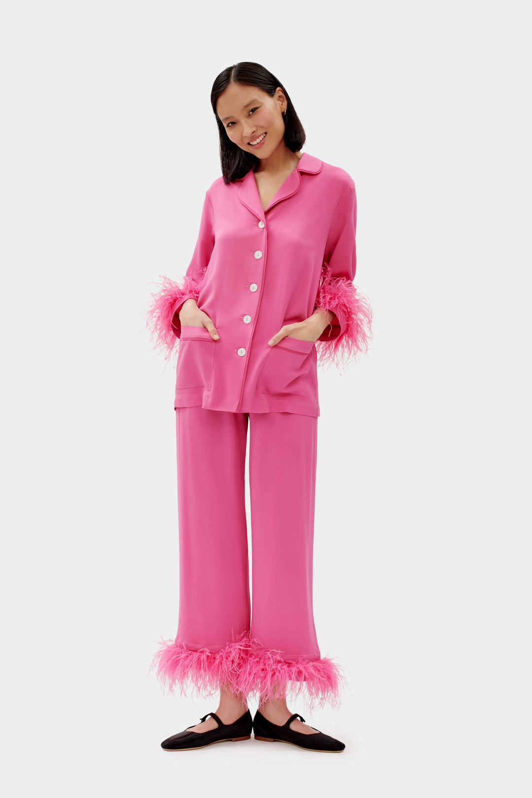 Party Pajama with Detachable Feathers in Hot Pink