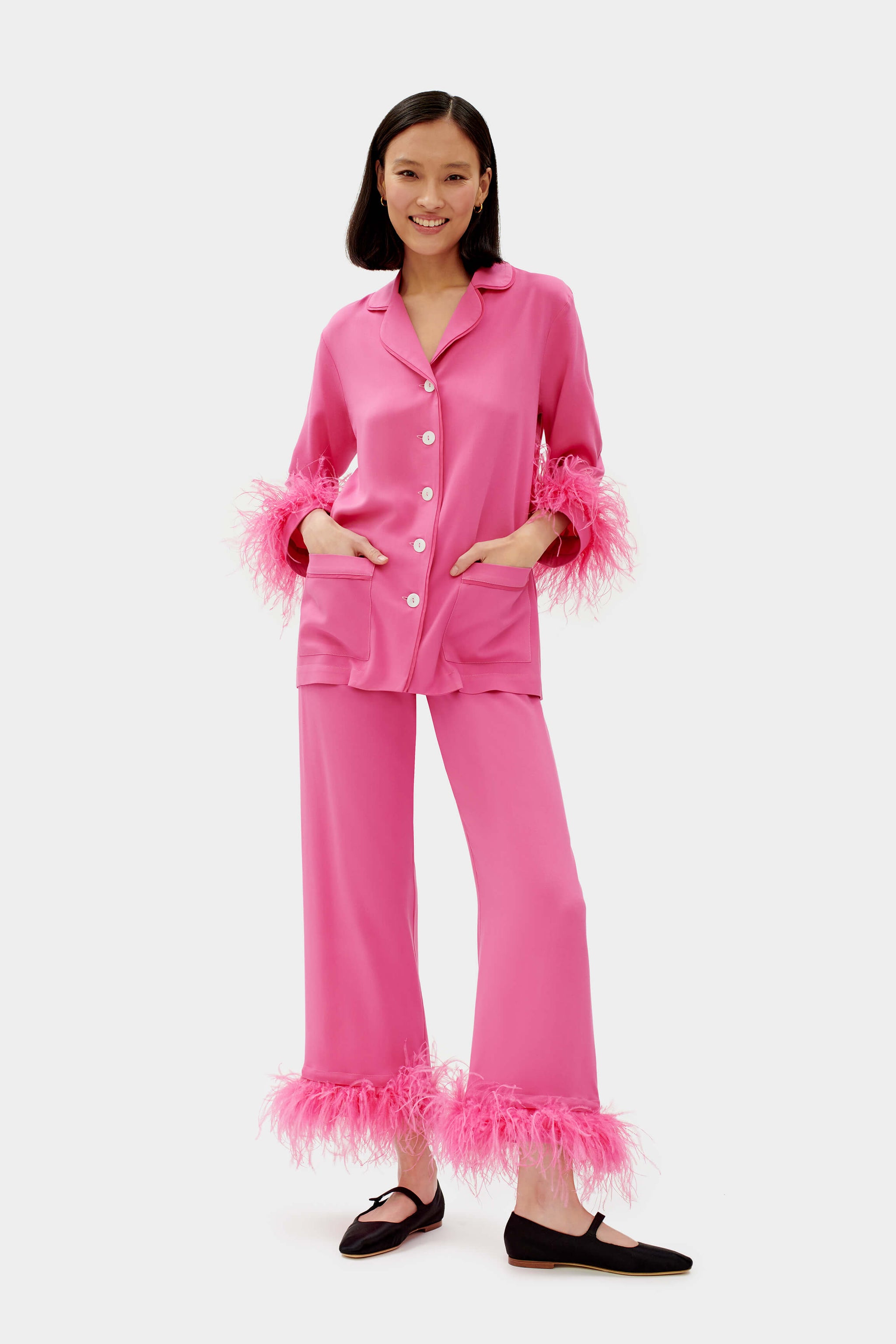 Party Pajama with Detachable Feathers in Hot Pink