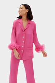 Party Pajama with Detachable Feathers in Hot Pink