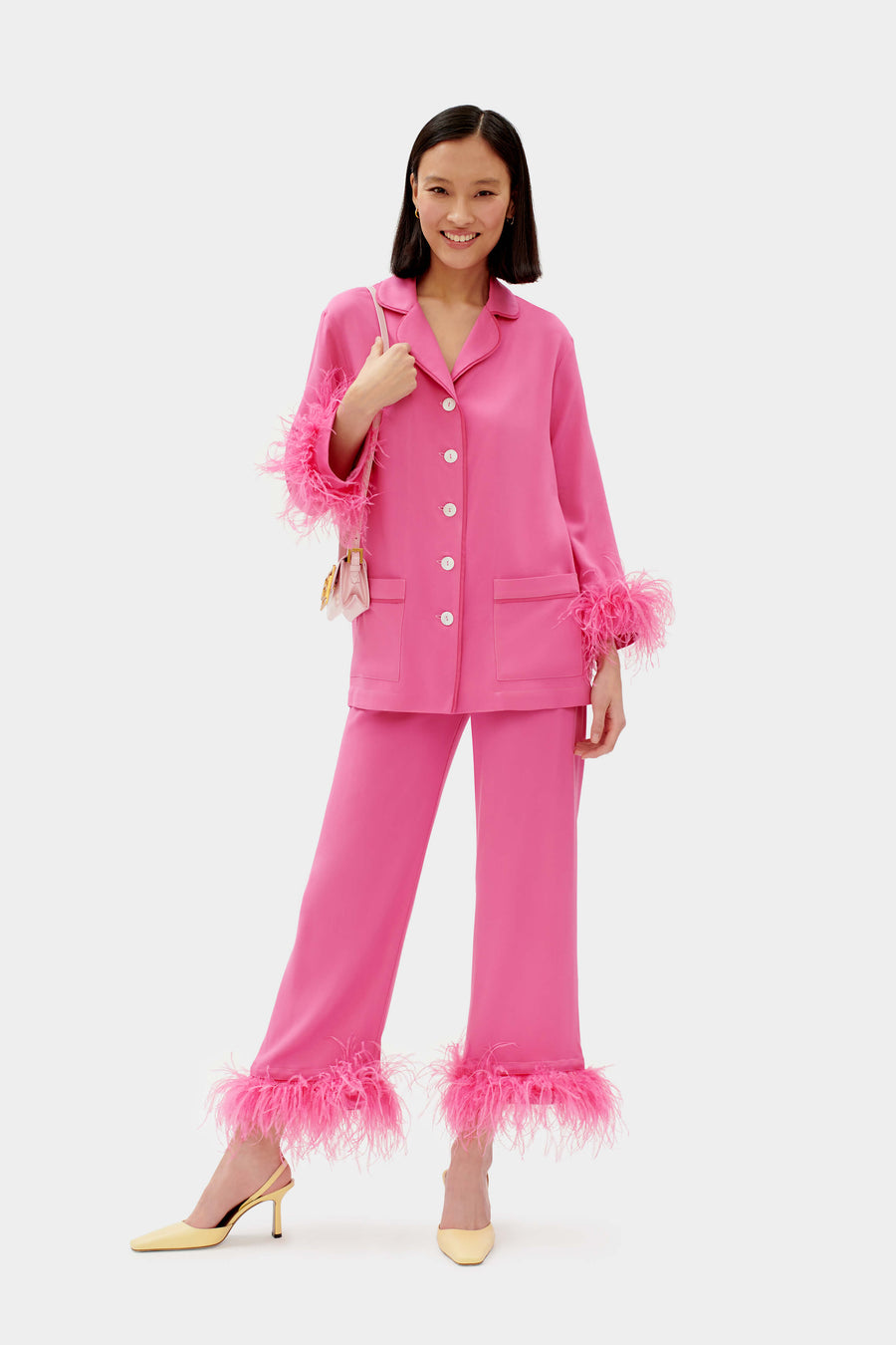 Party Pajama with Detachable Feathers in Hot Pink