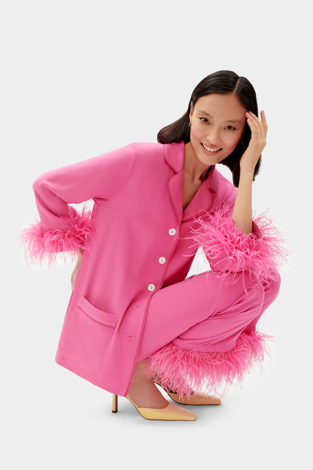 Party Pajama with Detachable Feathers in Hot Pink