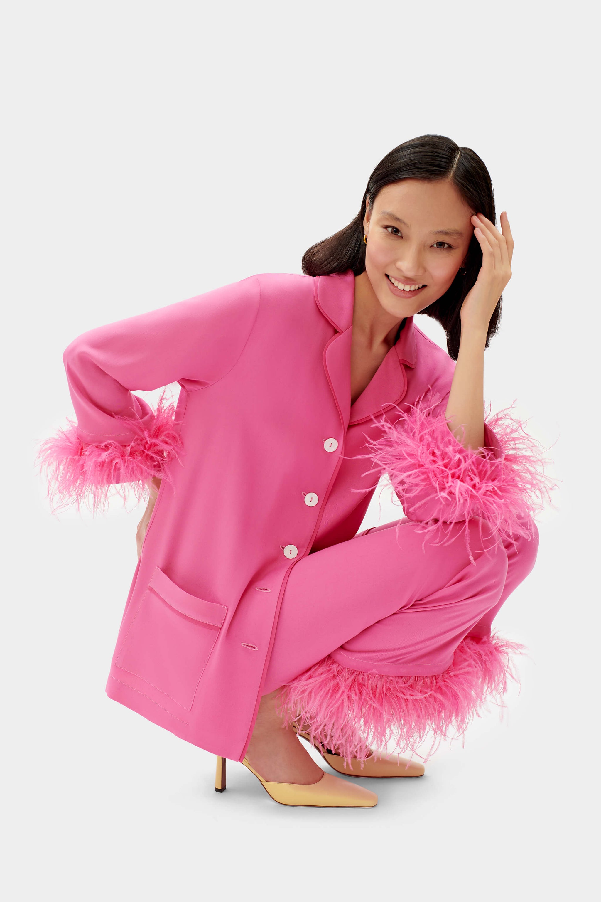 Party Pajama with Detachable Feathers in Hot Pink