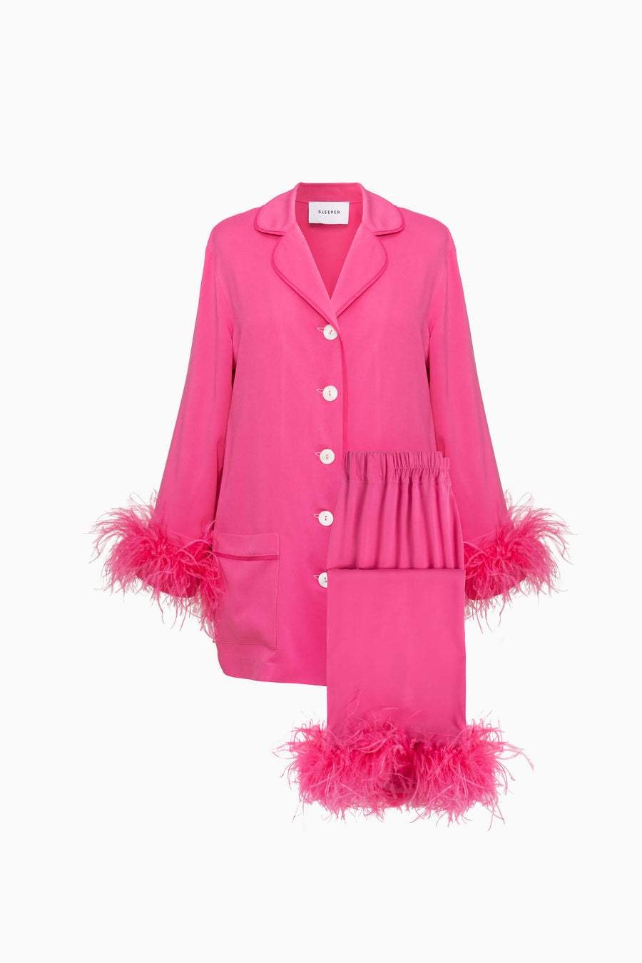 Party Pajama with Detachable Feathers in Hot Pink