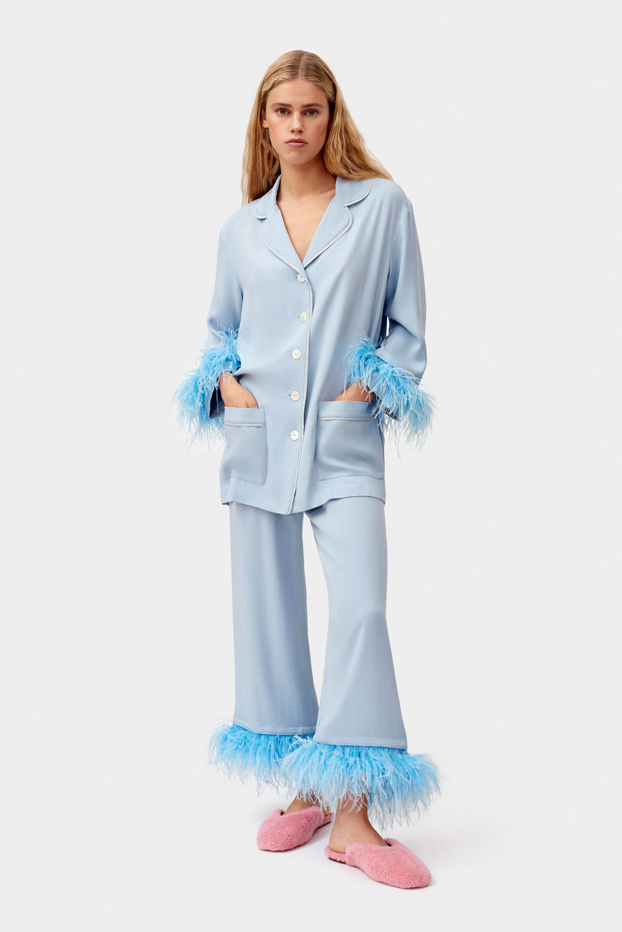 Party Pajamas Set with Detachable Feathers in Dust Blue