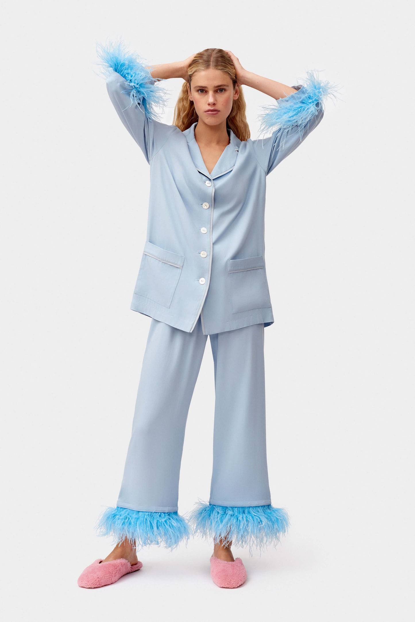 Party Pajamas Set with Detachable Feathers in Dust Blue