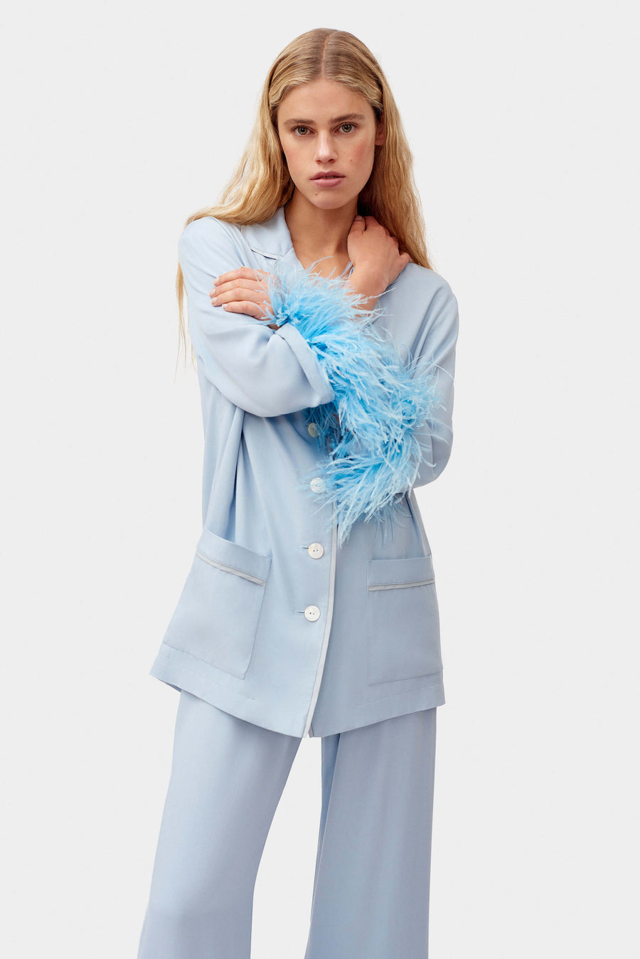 Party Pajamas Set with Detachable Feathers in Dust Blue